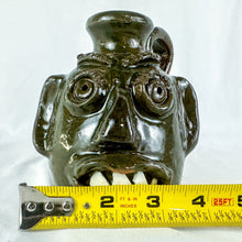 Load image into Gallery viewer, Mary & Stanley Ferguson Small Moss Green 4-Teeth Ugly Face Jug