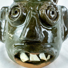 Load image into Gallery viewer, Mary & Stanley Ferguson Small Moss Green 4-Teeth Ugly Face Jug