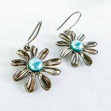 Load image into Gallery viewer, Vintage HG Hagit Gorali Sterling Silver Blue Enamel Center Dangling Earrings