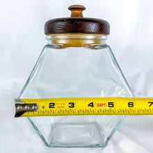 Load image into Gallery viewer, 1960s Libbey of Canada Hexagonal Wood Top Counter Jar