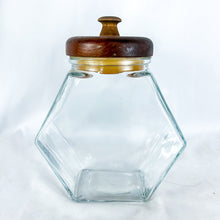Load image into Gallery viewer, 1960s Libbey of Canada Hexagonal Wood Top Counter Jar