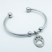 Load image into Gallery viewer, Vintage Sterling Silver Paw Print Charm Open Bangle Bracelet