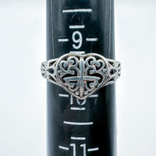 Load image into Gallery viewer, Vintage Sterling Silver Lace Cross Heart Ring, Size 9.5