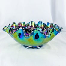 Load image into Gallery viewer, 1970s Fenton Amethyst Carnival Holly & Berry Pattern Ruffle Edge 8-Inch Bowl