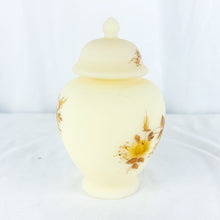 Load image into Gallery viewer, 1979 Fenton Hand-Painted L Everson Hershey Chocolate Roses on Cameo Satin Glass 6 Inch Temple Jar