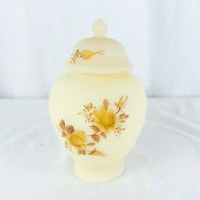 Load image into Gallery viewer, 1979 Fenton Hand-Painted L Everson Hershey Chocolate Roses on Cameo Satin Glass 6 Inch Temple Jar