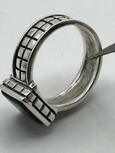 Load image into Gallery viewer, Ring, Sterling with Black Onyx Stone, Square Patterned Band, Size 10