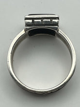 Load image into Gallery viewer, Ring, Sterling with Black Onyx Stone, Square Patterned Band, Size 10