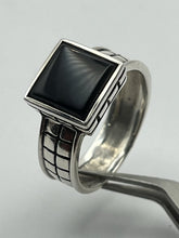 Load image into Gallery viewer, Ring, Sterling with Black Onyx Stone, Square Patterned Band, Size 10