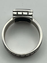 Load image into Gallery viewer, Ring, Sterling with Black Onyx Stone, Square Patterned Band, Size 10
