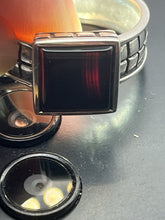 Load image into Gallery viewer, Ring, Sterling with Black Onyx Stone, Square Patterned Band, Size 10