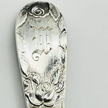 Load image into Gallery viewer, 5 O'Clock Teaspoon, Sterling Silver, Monogram W, 5 1/2 inches, 1905 Baltimore Rose, Schofield Co. Inc
