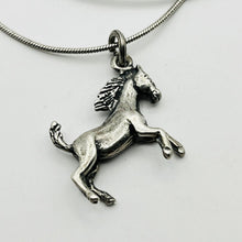 Load image into Gallery viewer, Necklace, Sterling Silver, Rearing Horse Charm, Snake Chain, 24 Inches