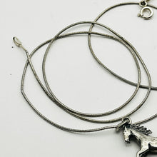 Load image into Gallery viewer, Necklace, Sterling Silver, Rearing Horse Charm, Snake Chain, 24 Inches