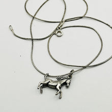 Load image into Gallery viewer, Necklace, Sterling Silver, Rearing Horse Charm, Snake Chain, 24 Inches