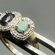 Load image into Gallery viewer, Ring, Sterling Silver Vermeil, Ruby, Emerald, Sapphire Three Stone, Vintage, Size 8 1/4