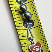 Load image into Gallery viewer, Necklace with Pendant, Sterling Silver, Orange Enamel with Pawprint, Two Flanking Beads