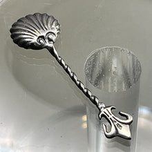 Load image into Gallery viewer, Salt Cellar Spoon, Sterling Silver, Twisted Shaft with Fleur de Lis, Shell Shaped Bowl, 2 9/16 inch
