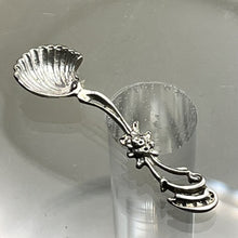 Load image into Gallery viewer, Salt Cellar Spoon, Sterling Silver, Rose with Oyster Shell Shaped Bowl, 2 3/16 inch