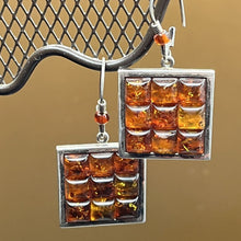 Load image into Gallery viewer, Earrings, Sterling Silver, Amber Grid Cabochans, Poland