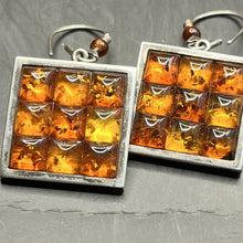Load image into Gallery viewer, Earrings, Sterling Silver, Amber Grid Cabochans, Poland