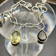 Load image into Gallery viewer, Bracelet, Sterling Silver, Multistone Smokey and Lemon Quartz, 8 1/4 inch
