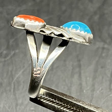 Load image into Gallery viewer, Ring, Sterling Silver, Coral and Turquoise Navajo, Native American, Size 6 1/2