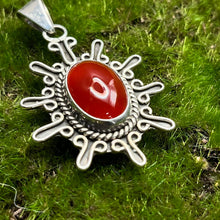 Load image into Gallery viewer, Pendant, Sterling Silver, Starburst with Carnelian Cabochon