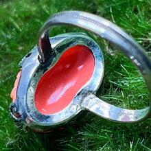 Load image into Gallery viewer, Ring, Sterling Silver, Carved Coral flowers, Size 6 1/4