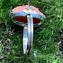 Load image into Gallery viewer, Ring, Sterling Silver, Carved Coral flowers, Size 6 1/4