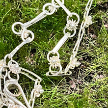 Load image into Gallery viewer, Necklace with Pendant, Sterling Silver, Filigree Iris Flower on Specialty Chain, 15 1/2 Inches