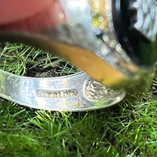 Load image into Gallery viewer, Ring, Sterling Silver, W in black stone, Vermeil accents with small colorful stones, Size 9 1/4