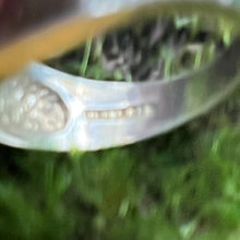 Load image into Gallery viewer, Ring, Sterling Silver, W in black stone, Vermeil accents with small colorful stones, Size 9 1/4