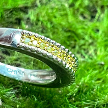 Load image into Gallery viewer, Ring, Sterling Silver, Yellow Diamonds in Gold Vermeil Prongs, Size 8 1/2