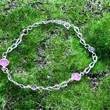 Load image into Gallery viewer, Bracelet, Sterling Silver, Avon with Bezel Set Pink Stone Accents, 7 inches