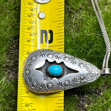 Load image into Gallery viewer, Necklace with Pendant, Sterling Silver with Turquoise, Native American, Unmarked, 30 Inch Box Chain