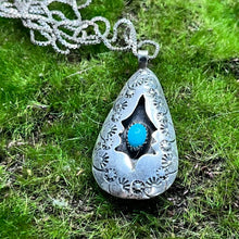 Load image into Gallery viewer, Necklace with Pendant, Sterling Silver with Turquoise, Native American, Unmarked, 30 Inch Box Chain