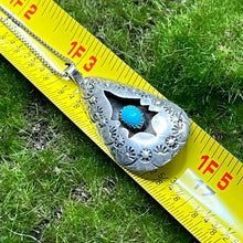 Load image into Gallery viewer, Necklace with Pendant, Sterling Silver with Turquoise, Native American, Unmarked, 30 Inch Box Chain