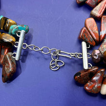 Load image into Gallery viewer, Necklace, Sterling Silver and Stone 3 Strand, Gurubachi, Tigers eye, Turquoise, Jaspar, Pearl, 18-20 inches