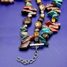 Load image into Gallery viewer, Necklace, Sterling Silver and Stone 3 Strand, Gurubachi, Tigers eye, Turquoise, Jaspar, Pearl, 18-20 inches