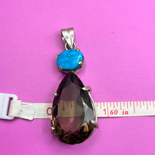 Load image into Gallery viewer, Pendant, Sterling Silver, Turquoise and Smokey Quartz