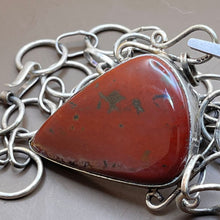 Load image into Gallery viewer, Necklace and Pendant, Sterling Silver, Red Jasper Triangular Bezel Stone in Open Ring Chain, 19 1/2 Inches1
