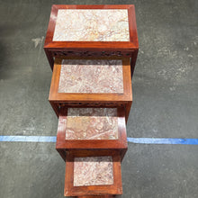 Load image into Gallery viewer, Set of 4 Nesting Carved Rosewood Tables w/Marble Top Insert