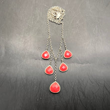 Load image into Gallery viewer, Necklace, Sterling Silver, 5 Pink Bezel Set Dangling Stones, 16 Inches