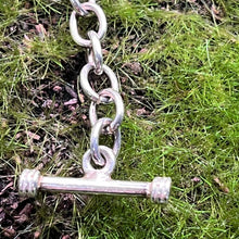 Load image into Gallery viewer, Bracelet, Sterling Silver, Large Link with Flower Toggle and Heart Charm, 6 1/2 inch