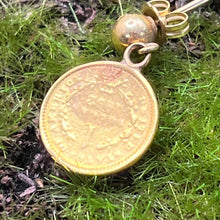 Load image into Gallery viewer, Earrings, 14K Yellow Gold Ball and Post, Coin Replica of 1853 Dollar is Gold Plated Only