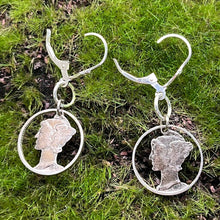 Load image into Gallery viewer, Earrings, Sterling and 90% Silver, Lever Back Mercury Dime Cut Out
