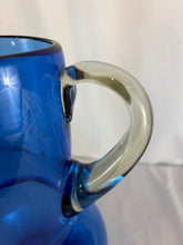 Load image into Gallery viewer, Lovely Pitcher, 1950s Bischoff, Blue with Clear Handle Hand Blown