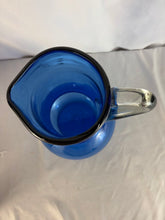 Load image into Gallery viewer, Lovely Pitcher, 1950s Bischoff, Blue with Clear Handle Hand Blown