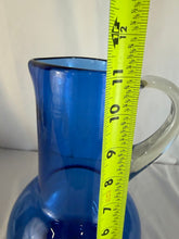 Load image into Gallery viewer, Lovely Pitcher, 1950s Bischoff, Blue with Clear Handle Hand Blown